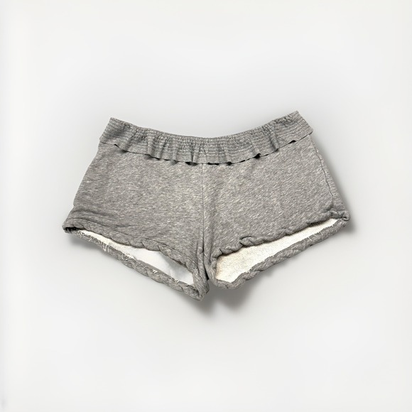 Beyond Yoga Ruffle Sweat Shorts Size Large Gray Pima Cotton Stretchy Lounge Cozy - Picture 1 of 9